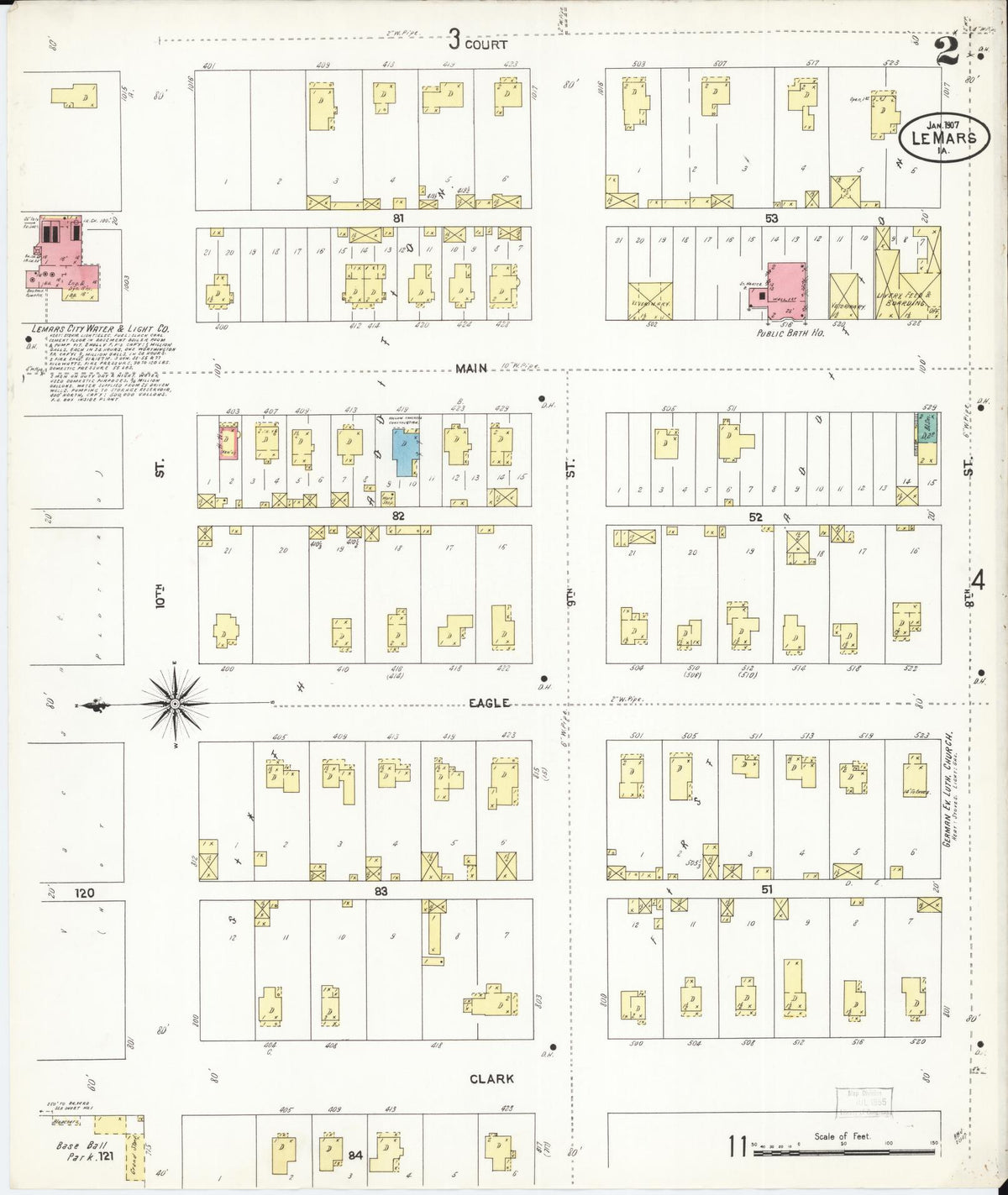 Sanborn Fire Insurance Map from Le Mars, Plymouth County, Iowa (1907), Sheet #0002 - Historic Sanborn Fire Insurance Map Print