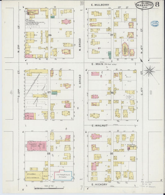 Sanborn Fire Insurance Map from Mankato, Blue Earth County, Minnesota (1894), Sheet #0008 - Historic Sanborn Fire Insurance Map Print, vintage old map wall art, antique decor, genealogy gift, Minnesota Minnesota map