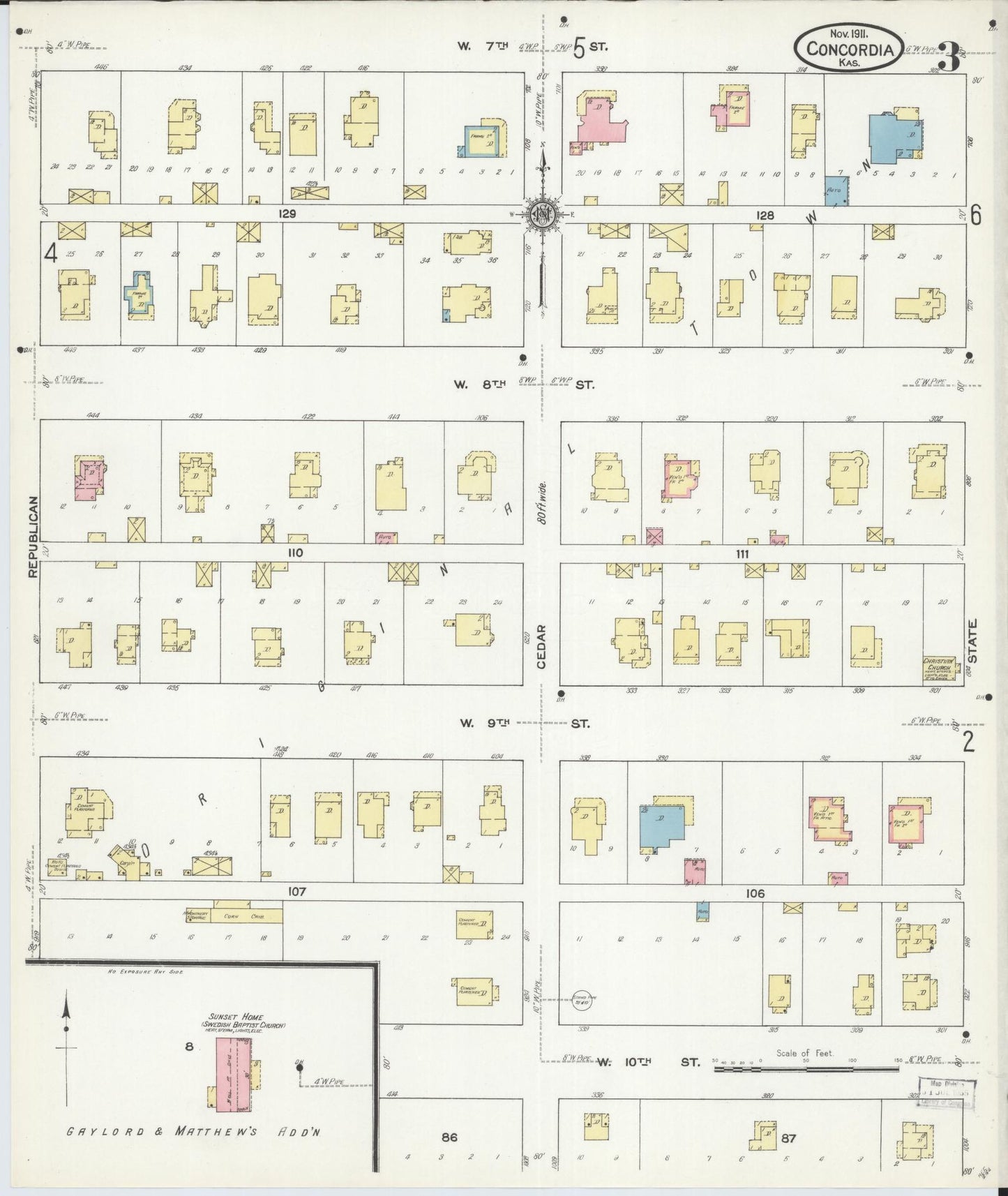 Sanborn Fire Insurance Map from Concordia, Cloud County, Kansas (1911), Sheet #0003 - Historic Sanborn Fire Insurance Map Print, vintage old map wall art, antique decor, genealogy gift, Kansas Kansas map