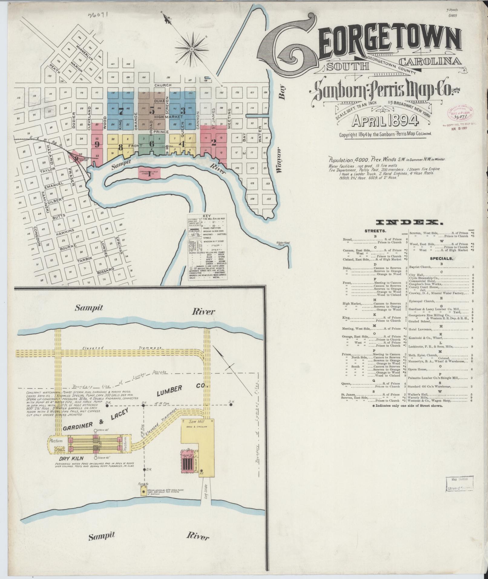 Sanborn Fire Insurance Map from Georgetown, Georgetown County, South Carolina (1894), Sheet #0001 - Complete Map Set gallery image, historic Sanborn map, vintage wall art, South Carolina South Carolina