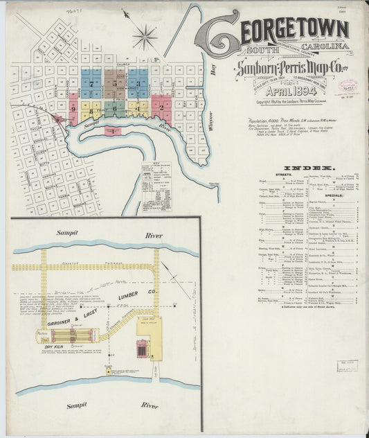 Sanborn Fire Insurance Map from Georgetown, Georgetown County, South Carolina (1894), Sheet #0001 - Complete Map Set gallery image, historic Sanborn map, vintage wall art, South Carolina South Carolina