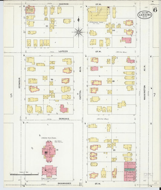 Sanborn Fire Insurance Map from Lansing, Ingham County, Michigan (1906), Sheet #0006 - Historic Sanborn Fire Insurance Map Print, vintage old map wall art, antique decor, genealogy gift, Michigan Michigan map