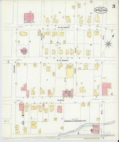 Sanborn Fire Insurance Map from Morristown, Hamblen County, Tennessee (1908), Sheet #0003 - Complete Map Set gallery image, historic Sanborn map, vintage wall art, Tennessee Tennessee