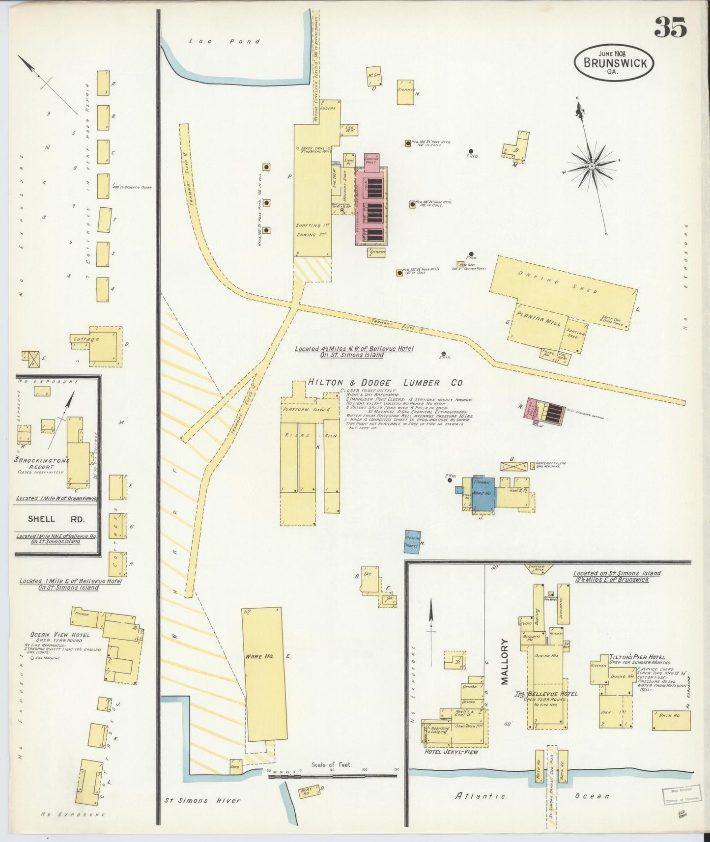 Sanborn Fire Insurance Map from Brunswick, Glynn County, Georgia (1908), Sheet #0035 - Complete Map Set gallery image, historic Sanborn map, vintage wall art, Georgia Georgia