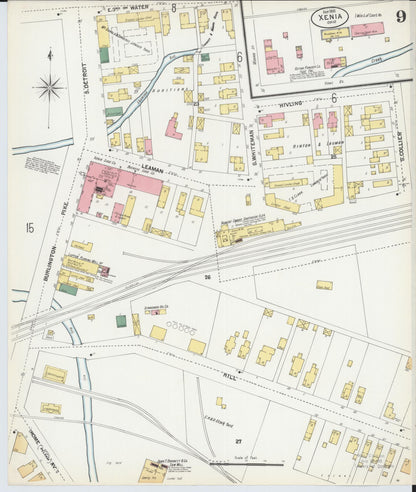 Sanborn Fire Insurance Map from Xenia, Greene County, Ohio (1901), Sheet #0009 - Historic Sanborn Fire Insurance Map Print, vintage old map wall art, antique decor, genealogy gift, Ohio Ohio map