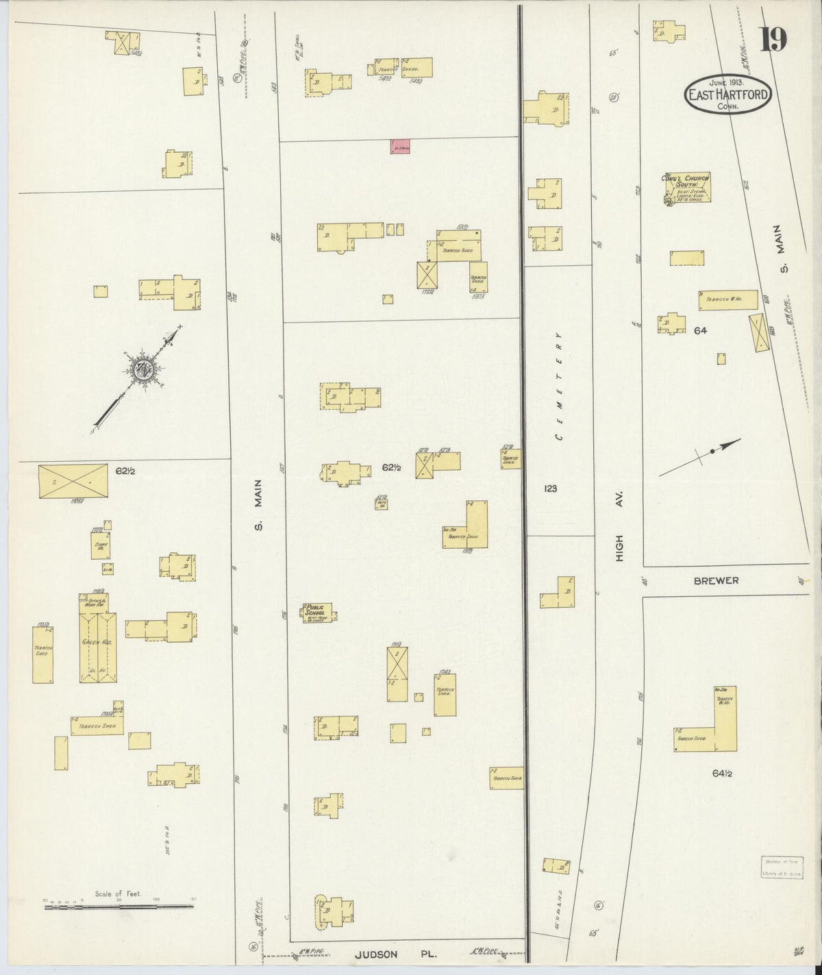 Sanborn Fire Insurance Map from East Hartford, Hartford County, Connecticut (1913), Sheet #0019 - Historic Sanborn Fire Insurance Map Print, vintage old map wall art, antique decor, genealogy gift, Connecticut Connecticut map