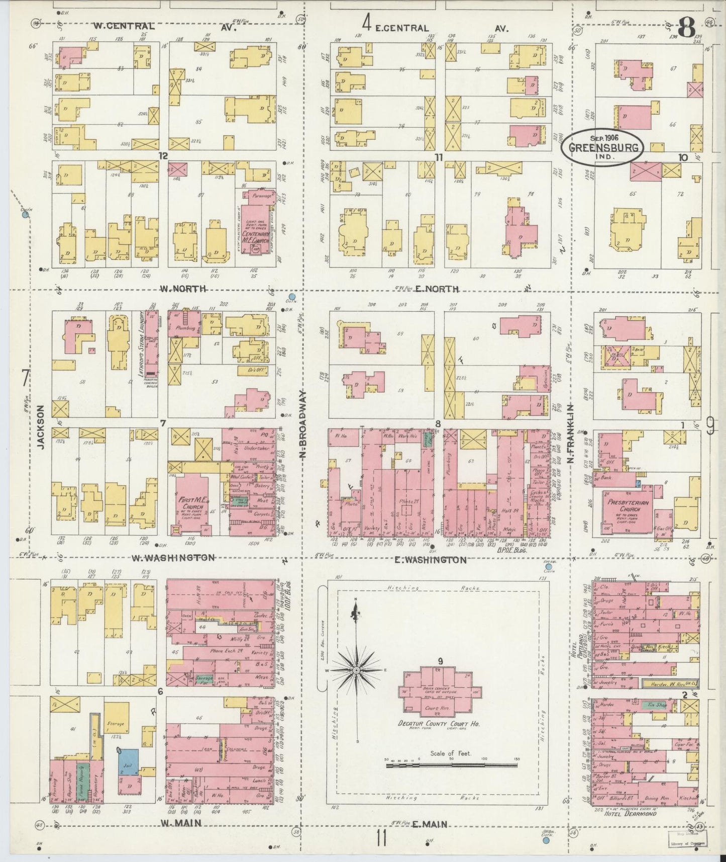Sanborn Fire Insurance Map from Greensburg, Decatur County, Indiana (1906), Sheet #0008 - Complete Map Set gallery image, historic Sanborn map, vintage wall art, Indiana Indiana