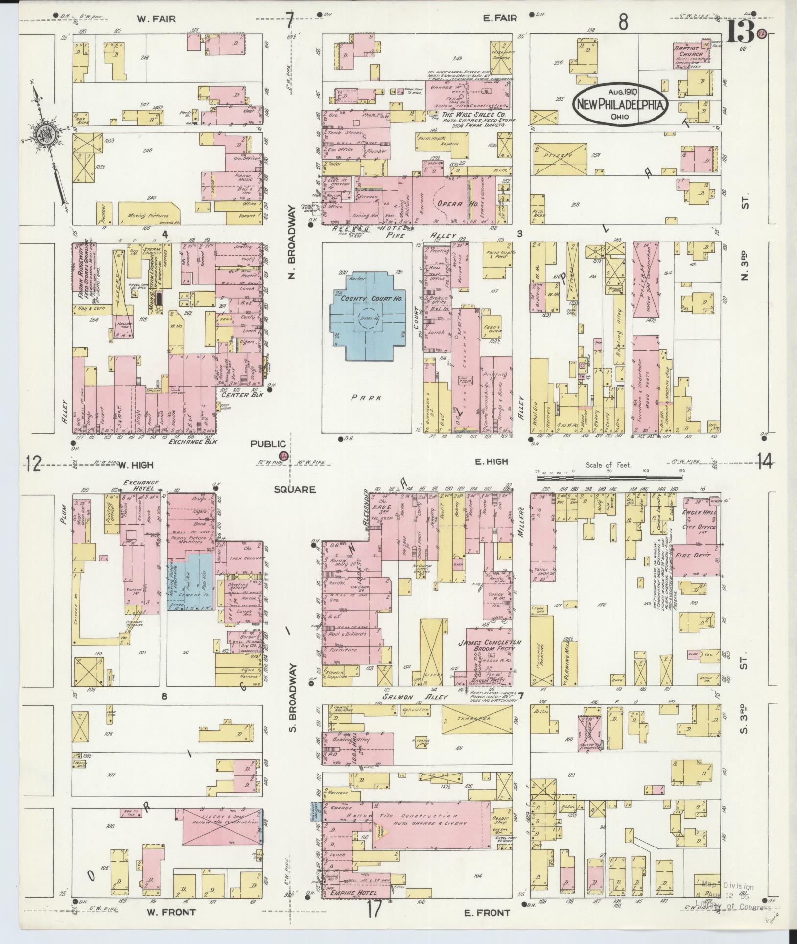 Sanborn Fire Insurance Map from New Philadelphia, Tuscarawas County, Ohio (1910), Sheet #0013 - Complete Map Set gallery image, historic Sanborn map, vintage wall art, Ohio Ohio
