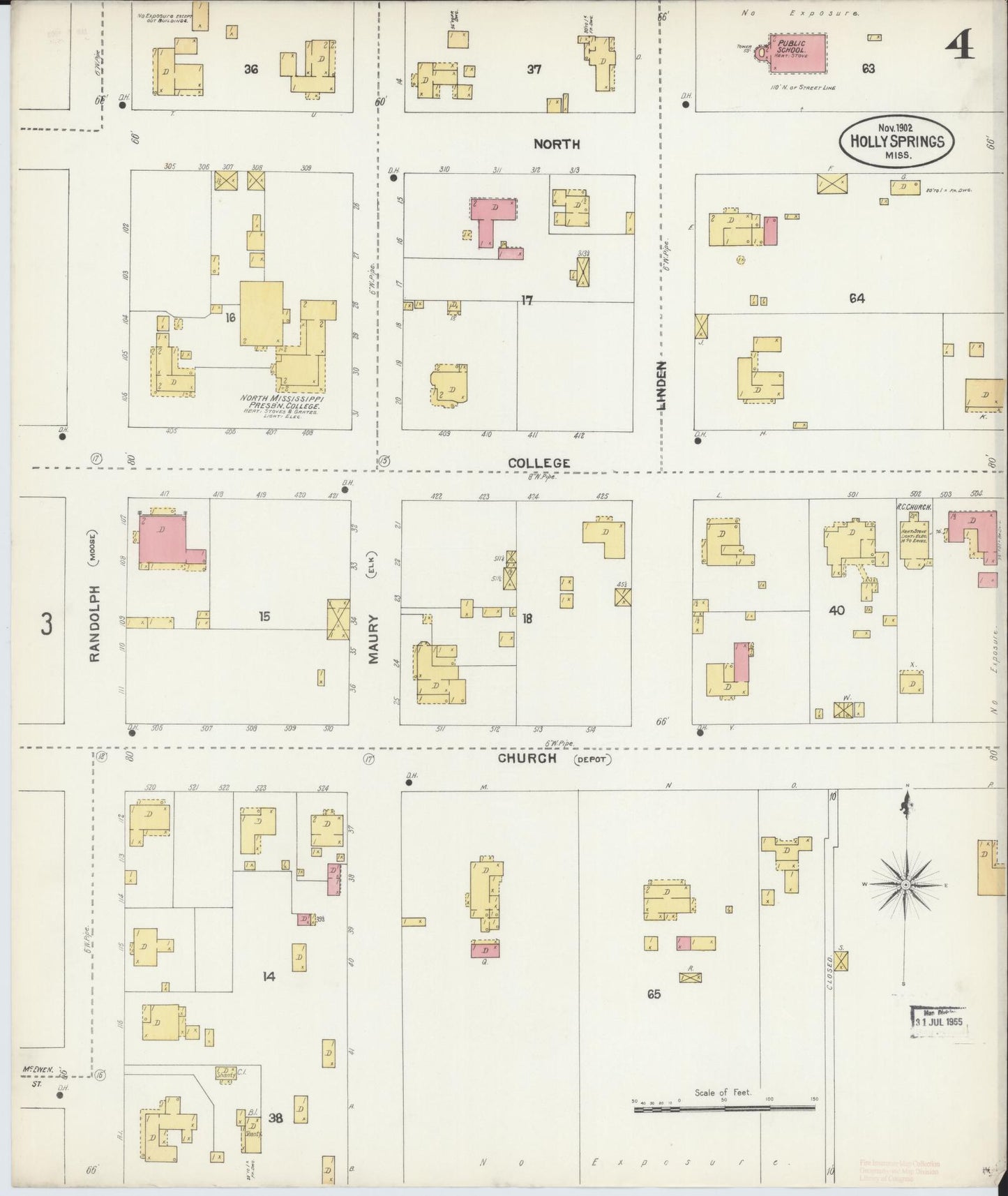 Sanborn Fire Insurance Map from Holly Springs, Marshall County, Mississippi (1902), Sheet #0004 - Complete Map Set gallery image, historic Sanborn map, vintage wall art, Mississippi Mississippi