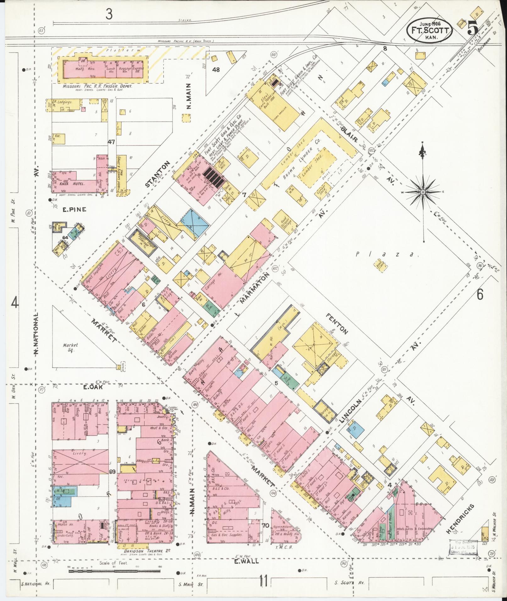 Sanborn Fire Insurance Map from Fort Scott, Bourbon County, Kansas (1906), Sheet #0005 - Complete Map Set gallery image, historic Sanborn map, vintage wall art, Kansas Kansas