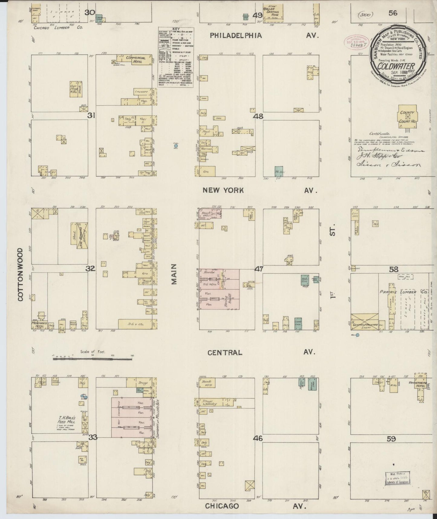 Sanborn Fire Insurance Map from Coldwater, Comanche County, Kansas (1886), Sheet #0001 - Historic Sanborn Fire Insurance Map Print, vintage old map wall art, antique decor, genealogy gift, Kansas Kansas map