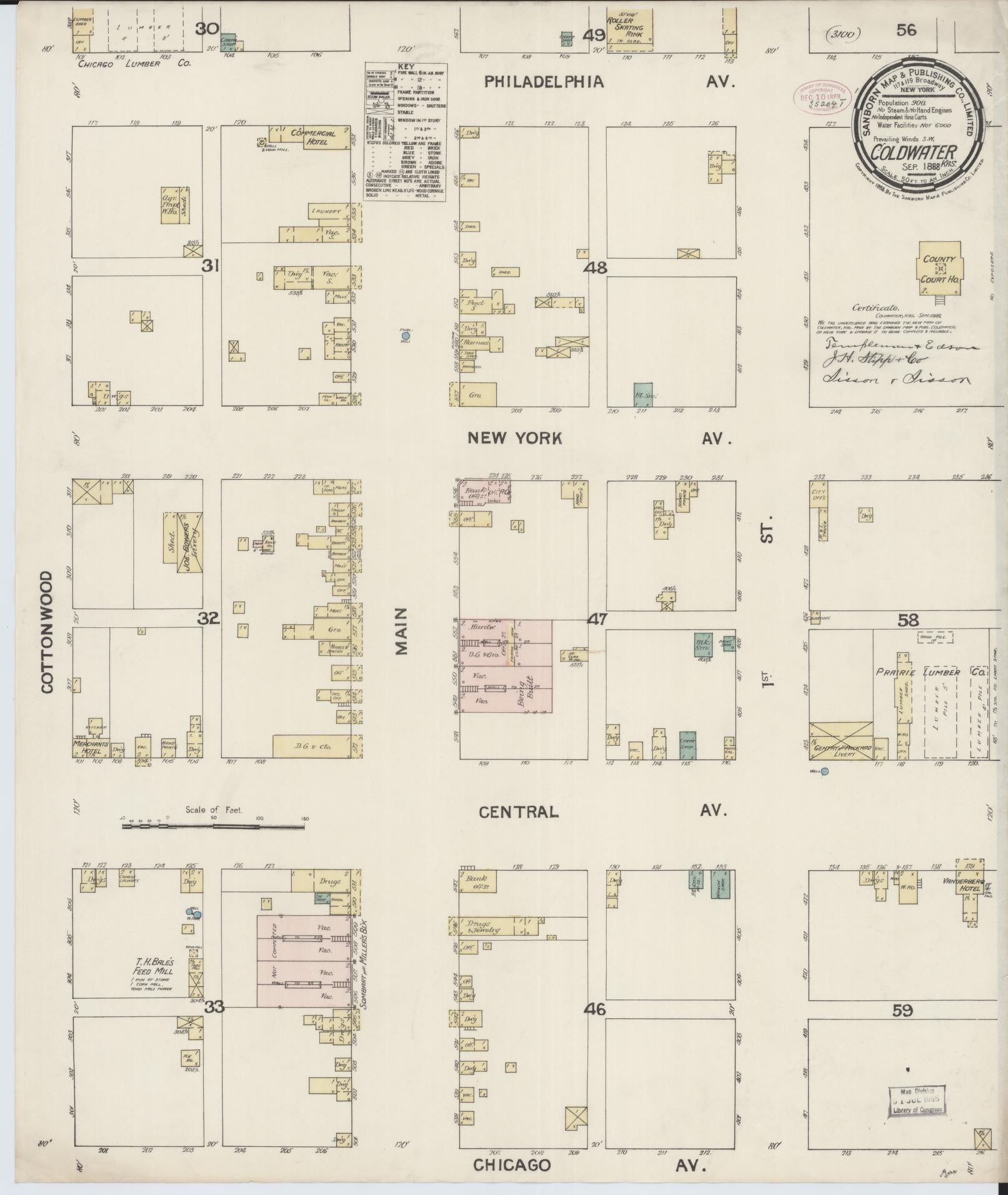 Sanborn Fire Insurance Map from Coldwater, Comanche County, Kansas (1886), Sheet #0001 - Historic Sanborn Fire Insurance Map Print, vintage old map wall art, antique decor, genealogy gift, Kansas Kansas map