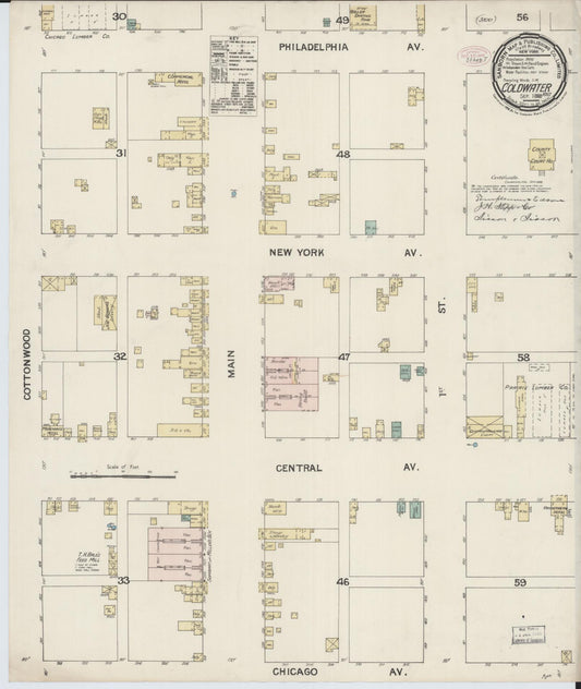 Sanborn Fire Insurance Map from Coldwater, Comanche County, Kansas (1886), Sheet #0001 - Historic Sanborn Fire Insurance Map Print, vintage old map wall art, antique decor, genealogy gift, Kansas Kansas map