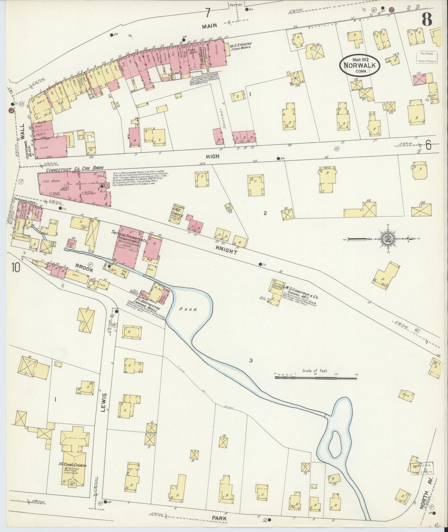 Sanborn Fire Insurance Map from Norwalk, Fairfield County, Connecticut (1912), Sheet #0008 - Complete Map Set gallery image, historic Sanborn map, vintage wall art, Connecticut Connecticut