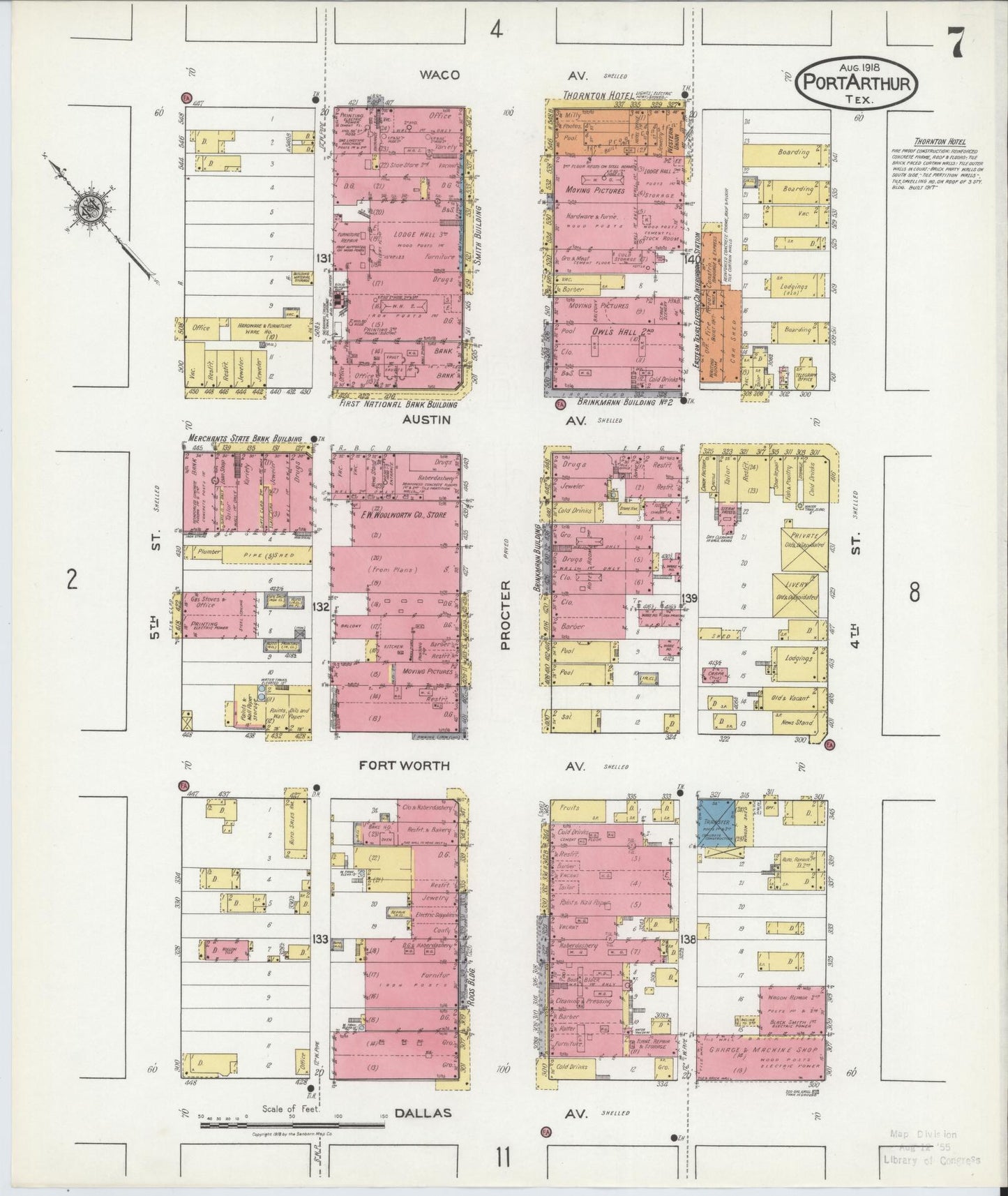 Sanborn Fire Insurance Map from Port Arthur, Jefferson County, Texas (1918), Sheet #0007 - Complete Map Set gallery image, historic Sanborn map, vintage wall art, Texas Texas