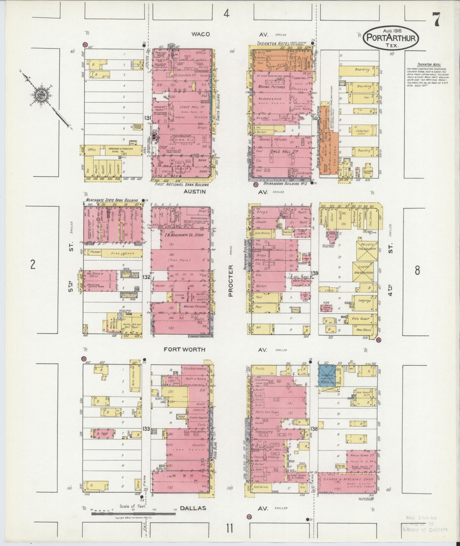Sanborn Fire Insurance Map from Port Arthur, Jefferson County, Texas (1918), Sheet #0007 - Complete Map Set gallery image, historic Sanborn map, vintage wall art, Texas Texas