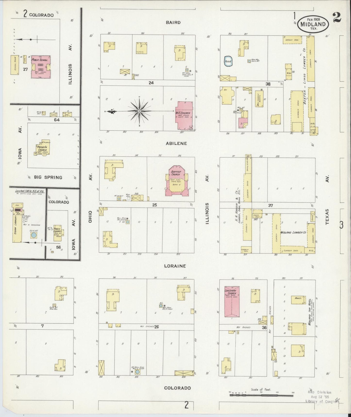 Sanborn Fire Insurance Map from Midland, Midland County, Texas (1909), Sheet #0002 - Historic Sanborn Fire Insurance Map Print, vintage old map wall art, antique decor, genealogy gift, Texas Texas map