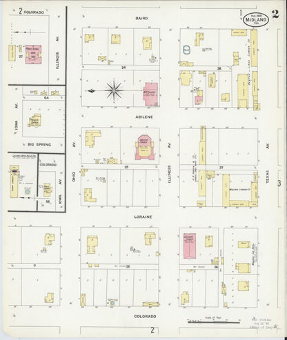 Sanborn Fire Insurance Map from Midland, Midland County, Texas (1909), Sheet #0002 - Historic Sanborn Fire Insurance Map Print, vintage old map wall art, antique decor, genealogy gift, Texas Texas map