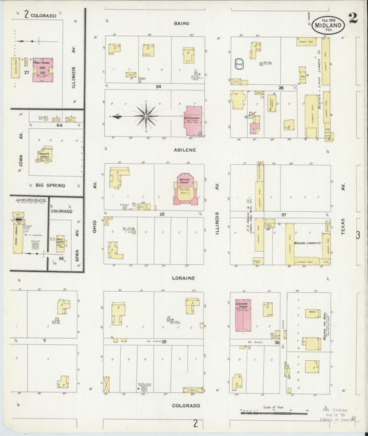 Sanborn Fire Insurance Map from Midland, Midland County, Texas (1909), Sheet #0002 - Historic Sanborn Fire Insurance Map Print, vintage old map wall art, antique decor, genealogy gift, Texas Texas map
