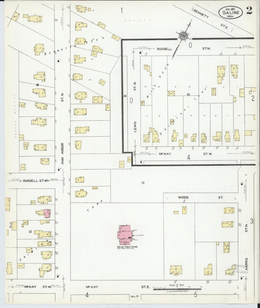 Sanborn Fire Insurance Map from Saline, Washtenaw County, Michigan (1921), Sheet #0002 - Historic Sanborn Fire Insurance Map Print, vintage old map wall art, antique decor, genealogy gift, Michigan Michigan map