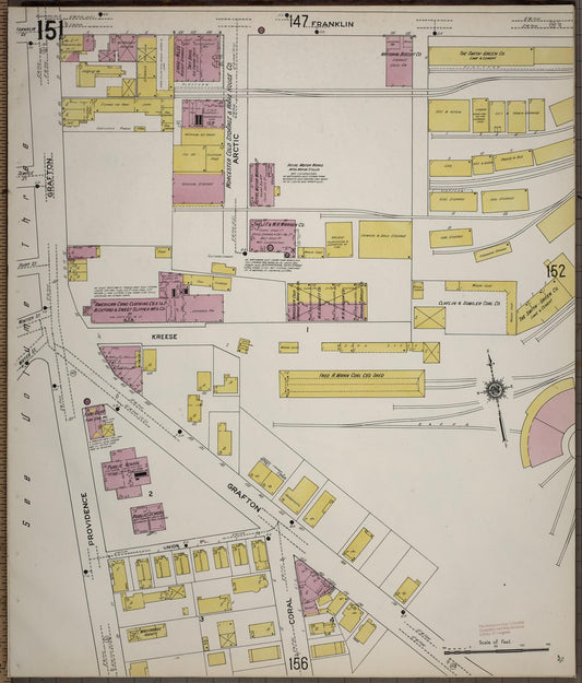 Sanborn Fire Insurance Map from Worcester, Worcester County, Massachusetts (1910), Sheet #0151 - Historic Sanborn Fire Insurance Map Print, vintage old map wall art, antique decor, genealogy gift, Massachusetts Massachusetts map