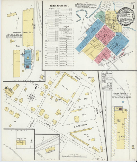 Sanborn Fire Insurance Map from Brownwood, Brown County, Texas (1898), Sheet #0001 - Complete Map Set gallery image, historic Sanborn map, vintage wall art, Texas Texas