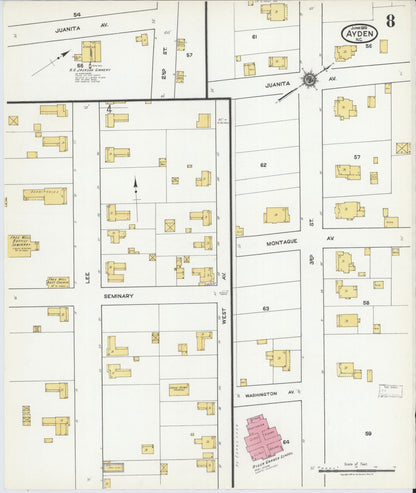 Sanborn Fire Insurance Map from Ayden, Pitt County, North Carolina (1919), Sheet #0008 - Historic Sanborn Fire Insurance Map Print, vintage old map wall art, antique decor, genealogy gift, North Carolina North Carolina map