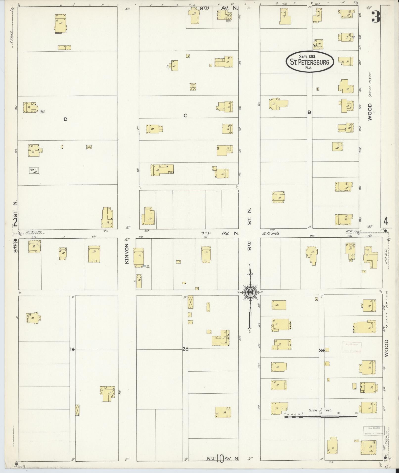 Sanborn Fire Insurance Map from Saint Petersburg, Pinellas County, Florida (1913), Sheet #0003 - Complete Map Set gallery image, historic Sanborn map, vintage wall art, Florida Florida