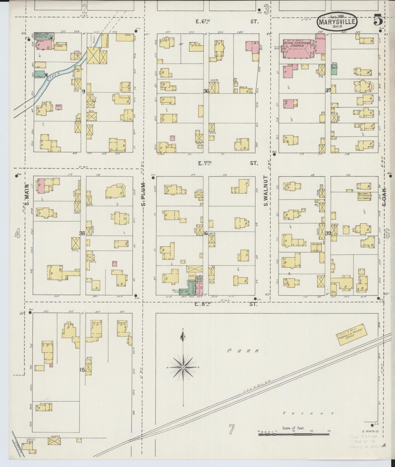 Sanborn Fire Insurance Map from Marysville, Union County, Ohio (1895), Sheet #0005 - Historic Sanborn Fire Insurance Map Print, vintage old map wall art, antique decor, genealogy gift, Ohio Ohio map