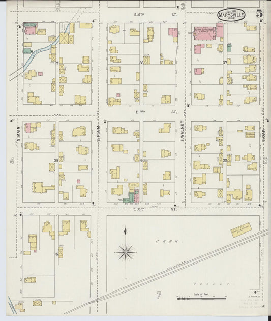 Sanborn Fire Insurance Map from Marysville, Union County, Ohio (1895), Sheet #0005 - Historic Sanborn Fire Insurance Map Print, vintage old map wall art, antique decor, genealogy gift, Ohio Ohio map