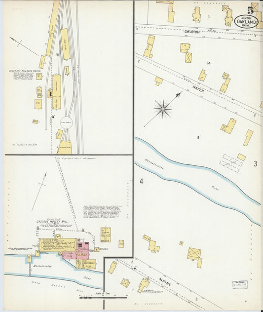 Sanborn Fire Insurance Map from Oakland, Kennebec County, Maine (1903), Sheet #0005 - Historic Sanborn Fire Insurance Map Print, vintage old map wall art, antique decor, genealogy gift, Maine Maine map