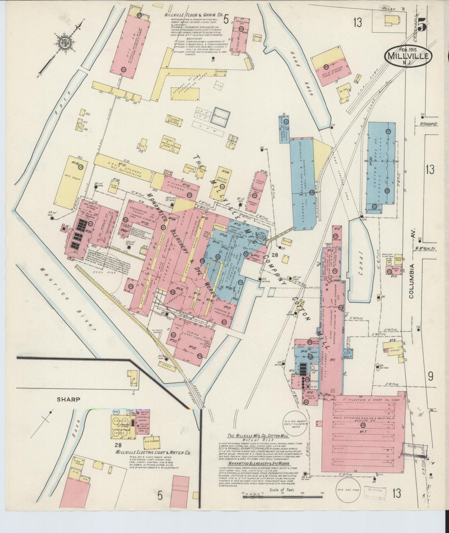 Sanborn Fire Insurance Map from Millville, Cumberland County, New Jersey (1915), Sheet #0005 - Historic Sanborn Fire Insurance Map Print, vintage old map wall art, antique decor, genealogy gift, New Jersey New Jersey map
