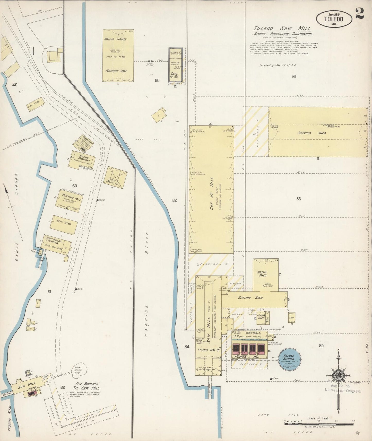Sanborn Fire Insurance Map from Toledo, Lincoln County, Oregon (1919), Sheet #0002 - Historic Sanborn Fire Insurance Map Print, vintage old map wall art, antique decor, genealogy gift, Oregon Oregon map