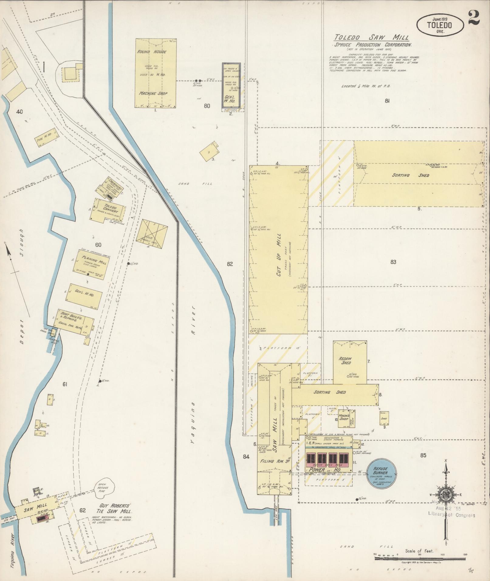 Sanborn Fire Insurance Map from Toledo, Lincoln County, Oregon (1919), Sheet #0002 - Historic Sanborn Fire Insurance Map Print, vintage old map wall art, antique decor, genealogy gift, Oregon Oregon map