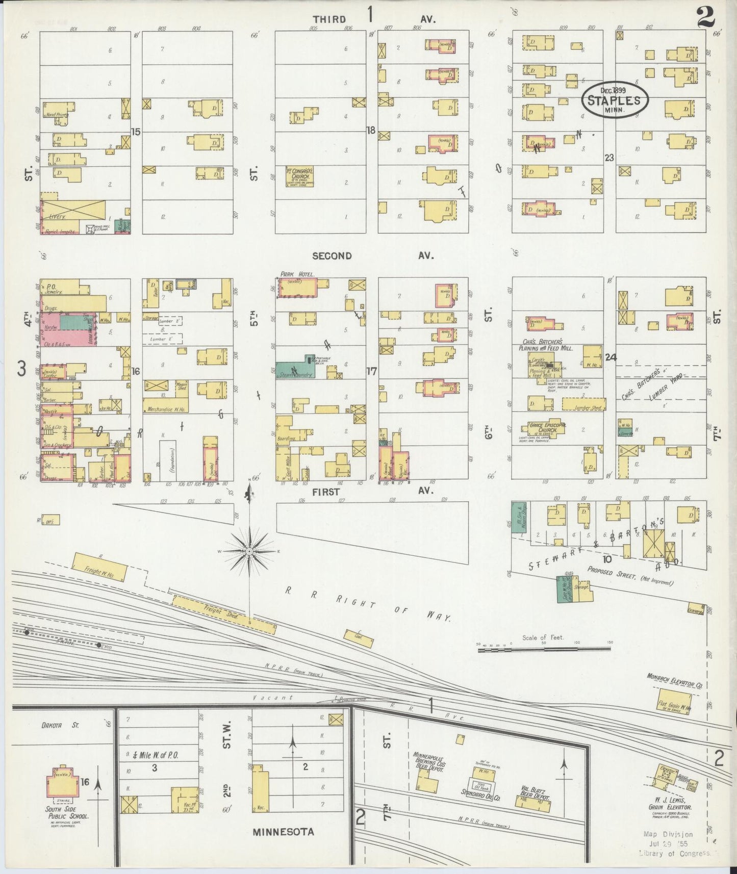 Sanborn Fire Insurance Map from Staples, Todd County, Minnesota (1899), Sheet #0002 - Complete Map Set gallery image, historic Sanborn map, vintage wall art, Minnesota Minnesota