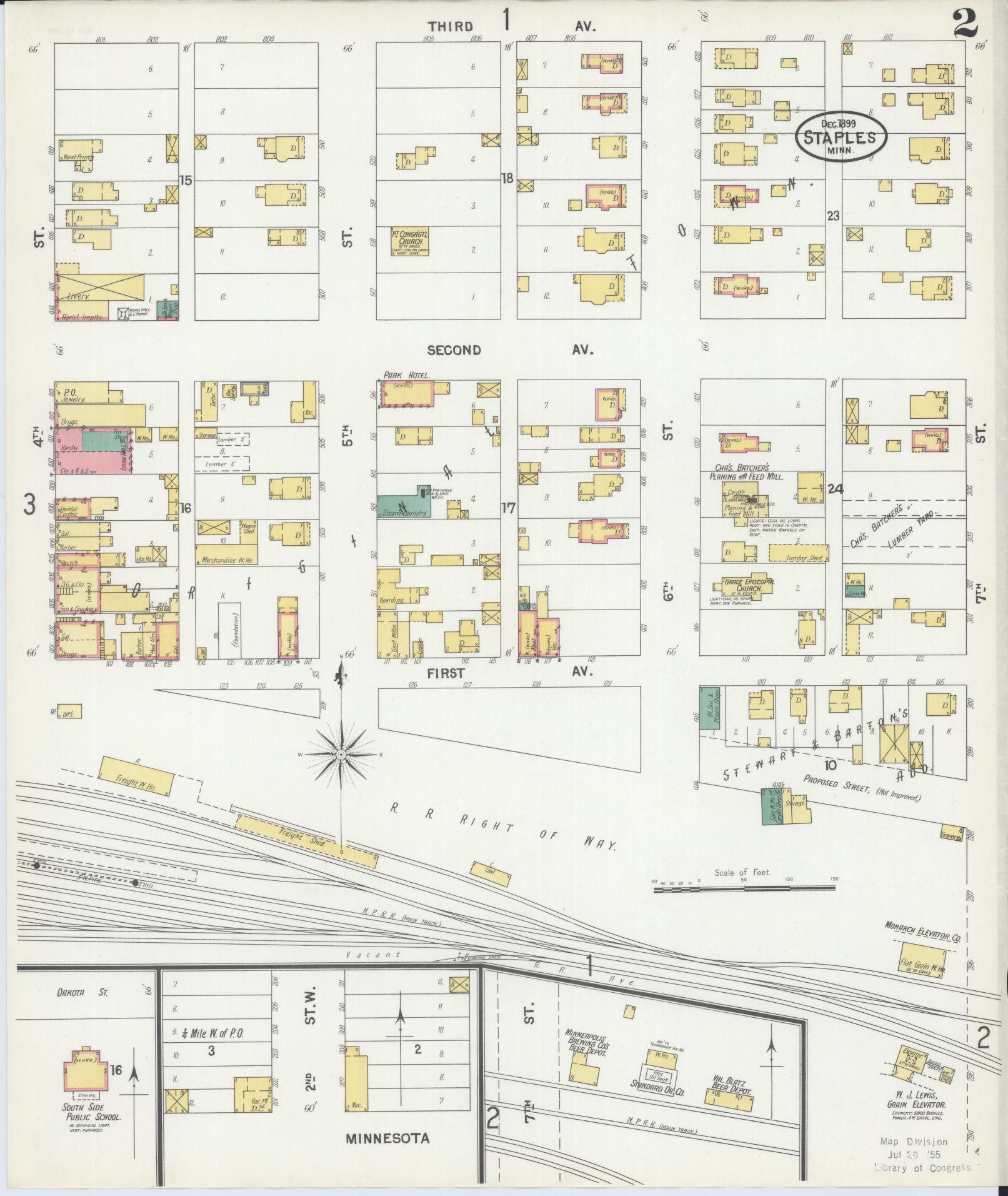 Sanborn Fire Insurance Map from Staples, Todd County, Minnesota (1899), Sheet #0002 - Complete Map Set gallery image, historic Sanborn map, vintage wall art, Minnesota Minnesota