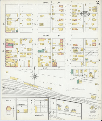 Sanborn Fire Insurance Map from Staples, Todd County, Minnesota (1899), Sheet #0002 - Complete Map Set gallery image, historic Sanborn map, vintage wall art, Minnesota Minnesota