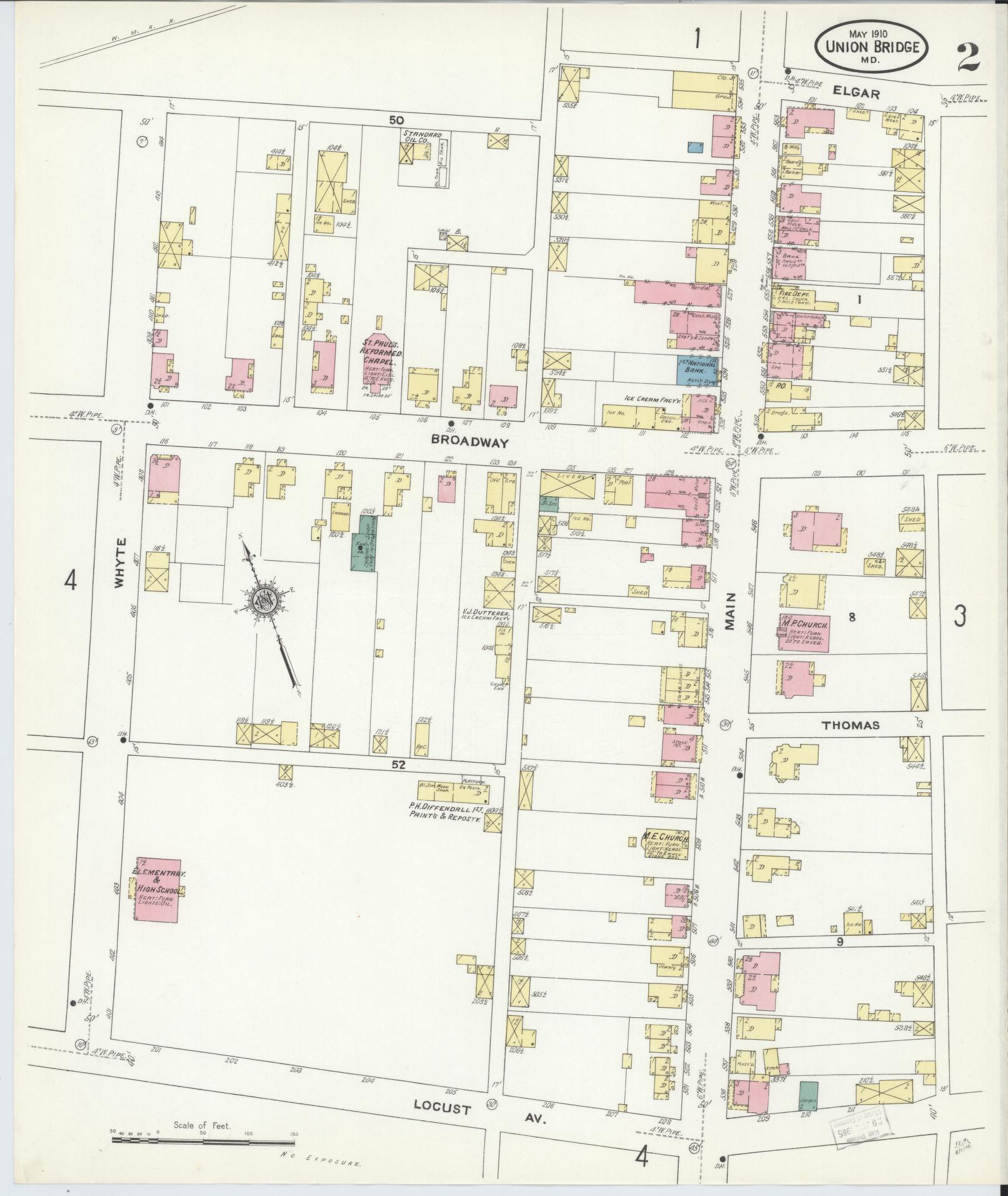 Sanborn Fire Insurance Map from Union Bridge, Carroll County, Maryland (1910), Sheet #0002 - Historic Sanborn Fire Insurance Map Print, vintage old map wall art