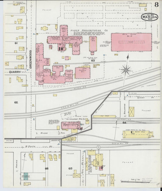 Sanborn Fire Insurance Map from Marion, Marion County, Ohio (1892), Sheet #0008 - Historic Sanborn Fire Insurance Map Print, vintage old map wall art, antique decor, genealogy gift, Ohio Ohio map