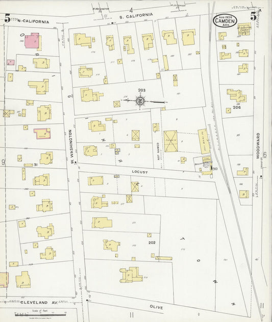 Sanborn Fire Insurance Map from Camden, Ouachita County, Arkansas (1924), Sheet #0005 - Historic Sanborn Fire Insurance Map Print, vintage old map wall art, antique decor, genealogy gift, Arkansas Arkansas map