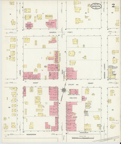 Sanborn Fire Insurance Map from Marion, Mcdowell County, North Carolina (1913), Sheet #0002 - Historic Sanborn Fire Insurance Map Print, vintage old map wall art, antique decor, genealogy gift, North Carolina North Carolina map