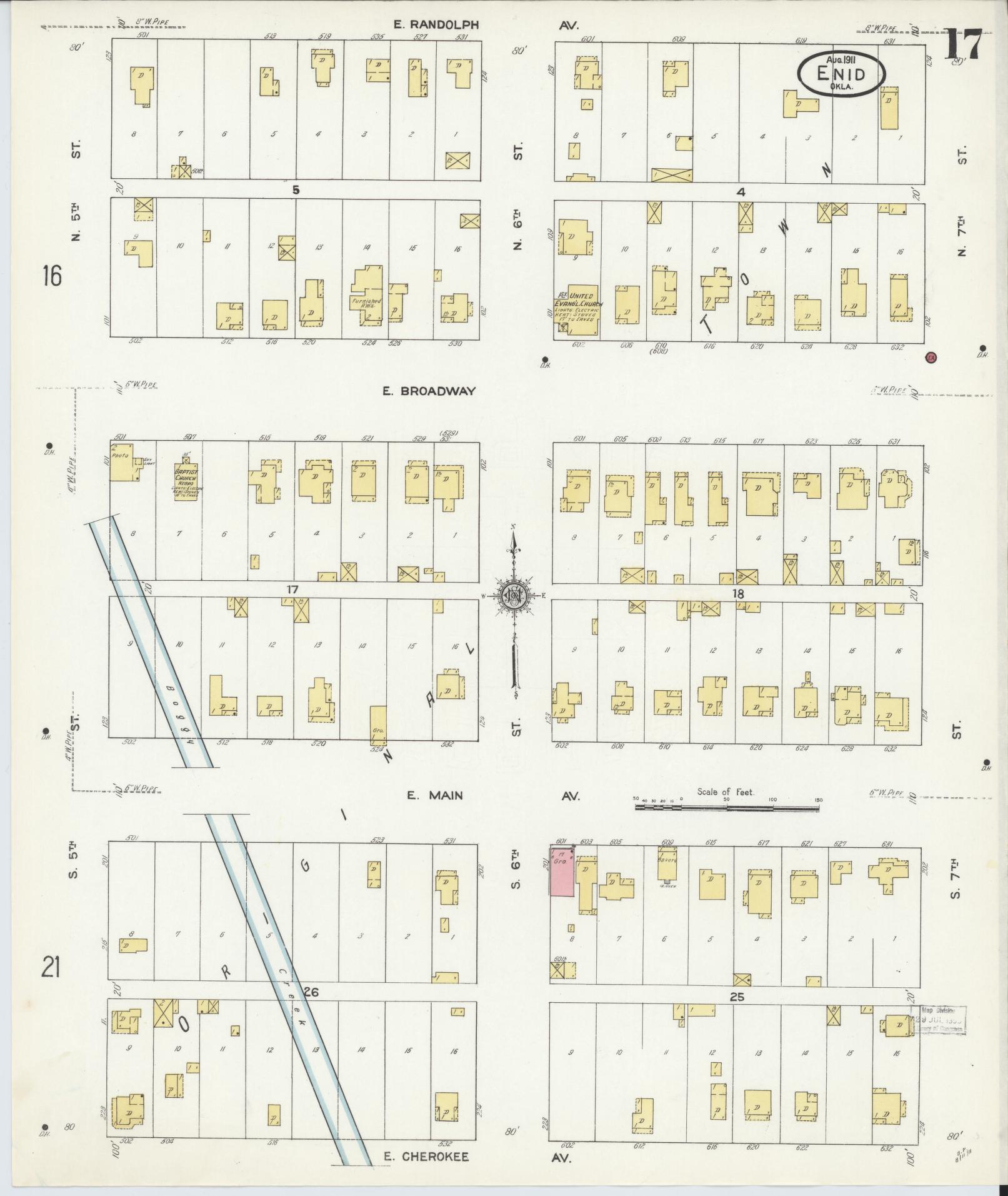 Sanborn Fire Insurance Map from Enid, Garfield County, Oklahoma (1911), Sheet #0017 - Complete Map Set gallery image, historic Sanborn map, vintage wall art, Oklahoma Oklahoma