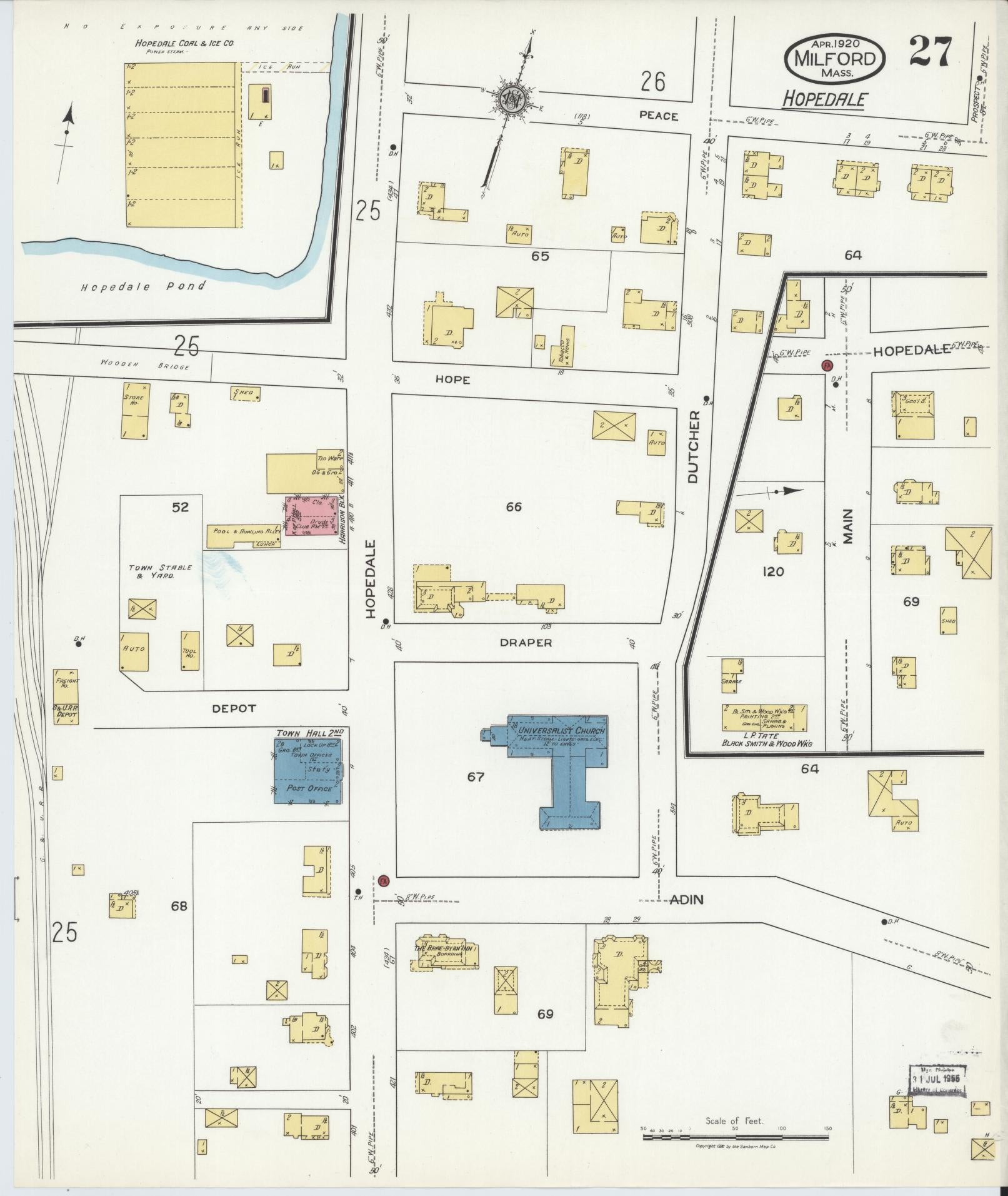 Sanborn Fire Insurance Map from Milford, Worcester County, Massachusetts (1920), Sheet #0027 - Complete Map Set gallery image, historic Sanborn map, vintage wall art, Massachusetts Massachusetts