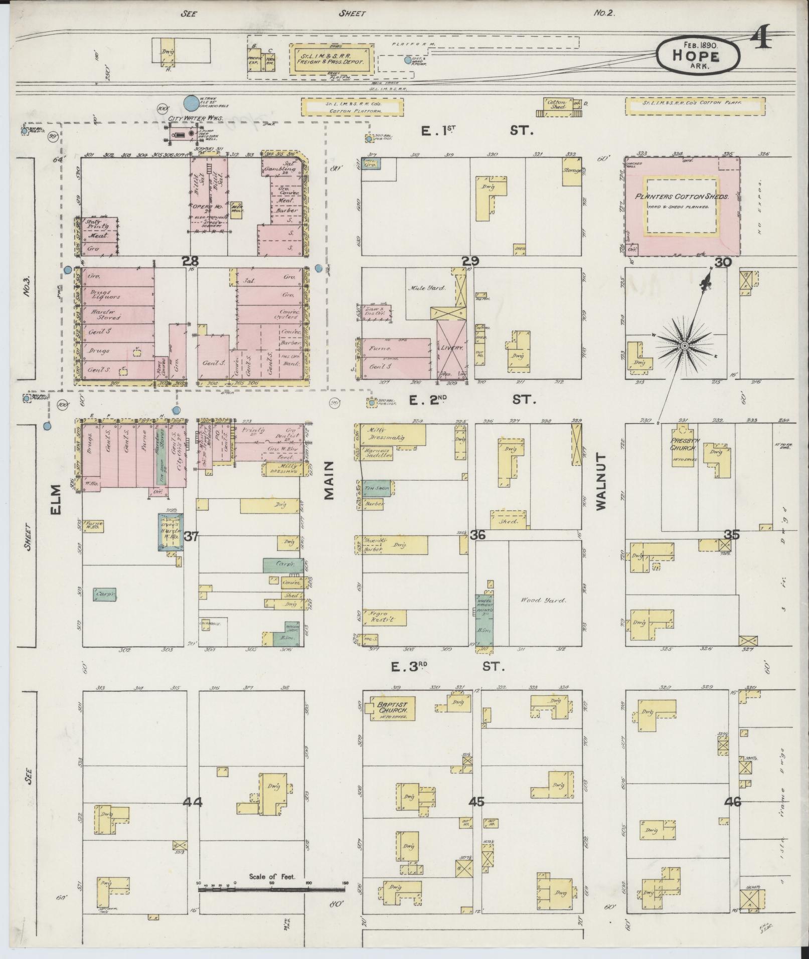 Sanborn Fire Insurance Map from Hope, Hempstead County, Arkansas (1890), Sheet #0004 - Historic Sanborn Fire Insurance Map Print, vintage old map wall art, antique decor, genealogy gift, Arkansas Arkansas map