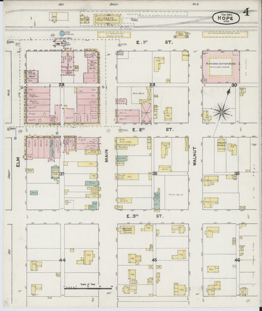 Sanborn Fire Insurance Map from Hope, Hempstead County, Arkansas (1890), Sheet #0004 - Historic Sanborn Fire Insurance Map Print, vintage old map wall art, antique decor, genealogy gift, Arkansas Arkansas map