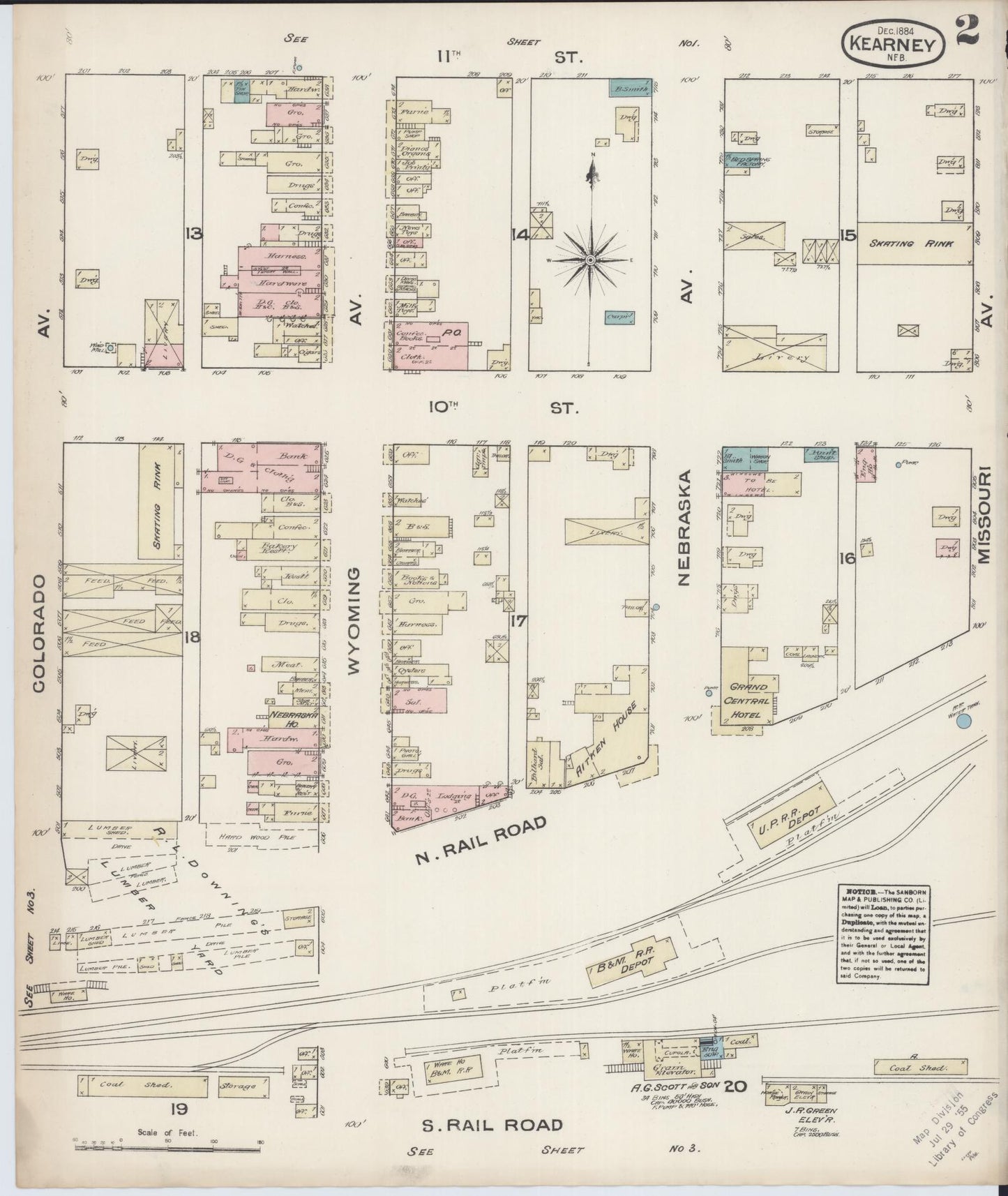 Sanborn Fire Insurance Map from Kearney, Buffalo County, Nebraska (1884), Sheet #0002 - Historic Sanborn Fire Insurance Map Print, vintage old map wall art, antique decor, genealogy gift, Nebraska Nebraska map