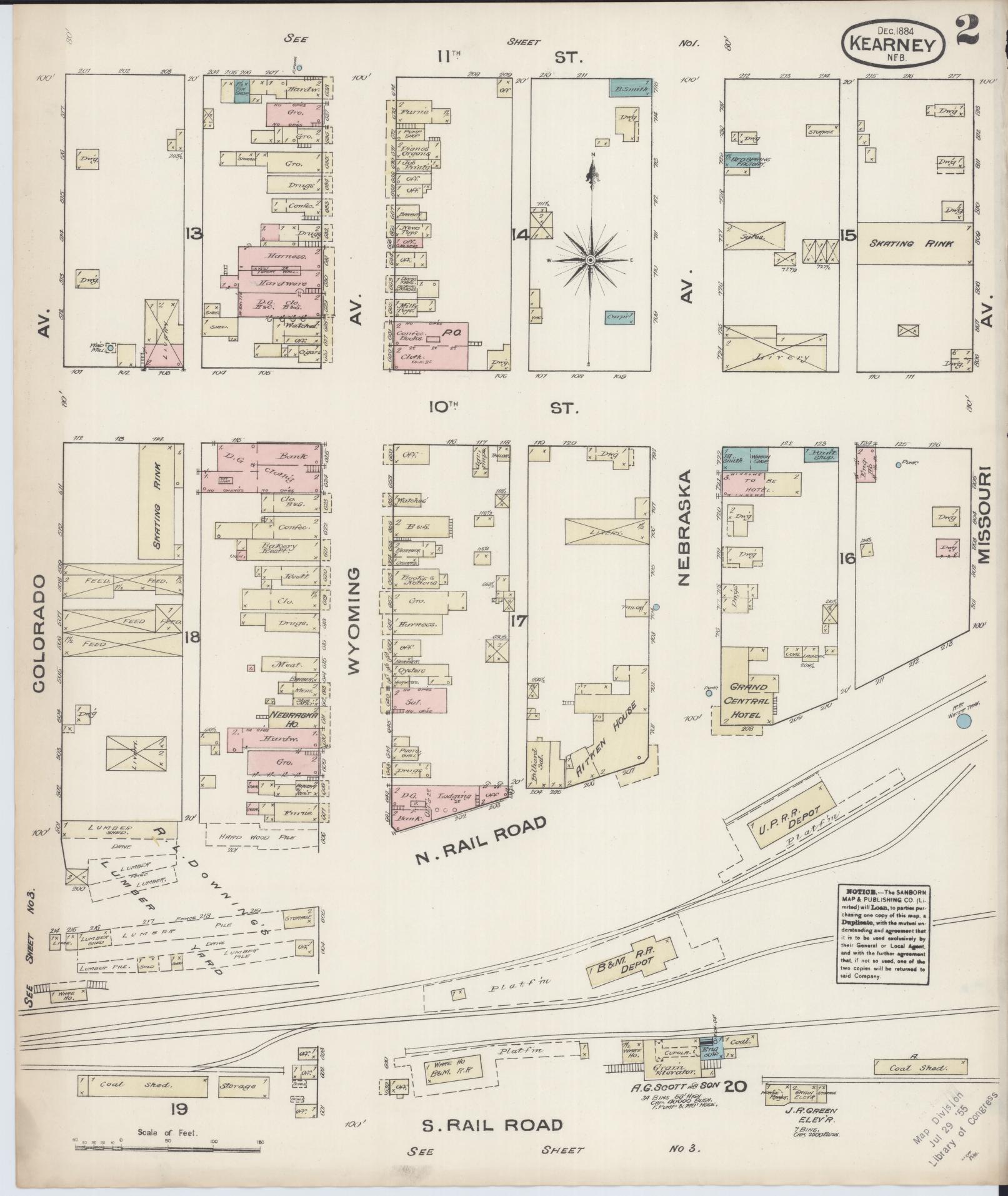 Sanborn Fire Insurance Map from Kearney, Buffalo County, Nebraska (1884), Sheet #0002 - Historic Sanborn Fire Insurance Map Print, vintage old map wall art, antique decor, genealogy gift, Nebraska Nebraska map