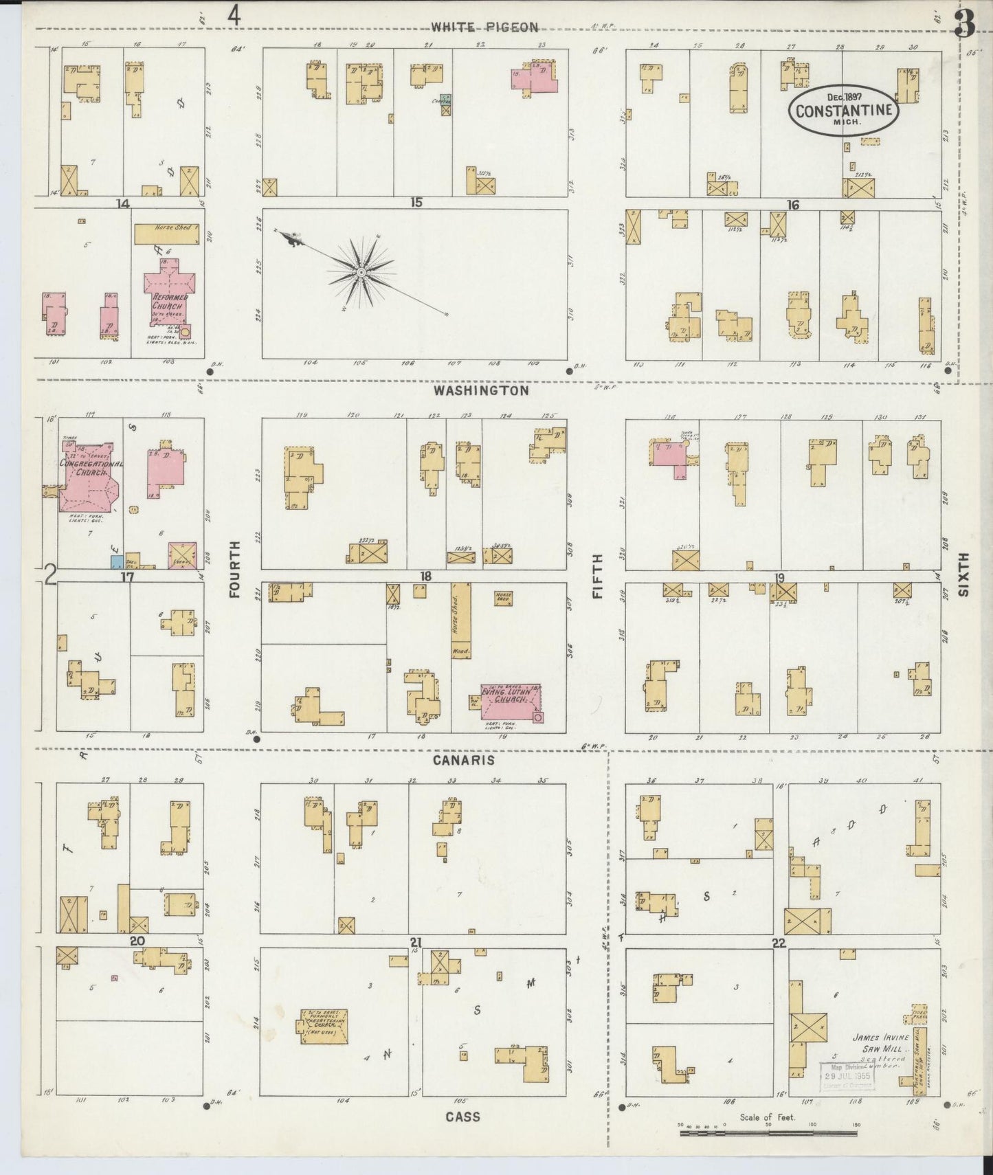 Sanborn Fire Insurance Map from Constantine, Saint Joseph County, Michigan (1897), Sheet #0003 - Complete Map Set gallery image, historic Sanborn map, vintage wall art, Michigan Michigan