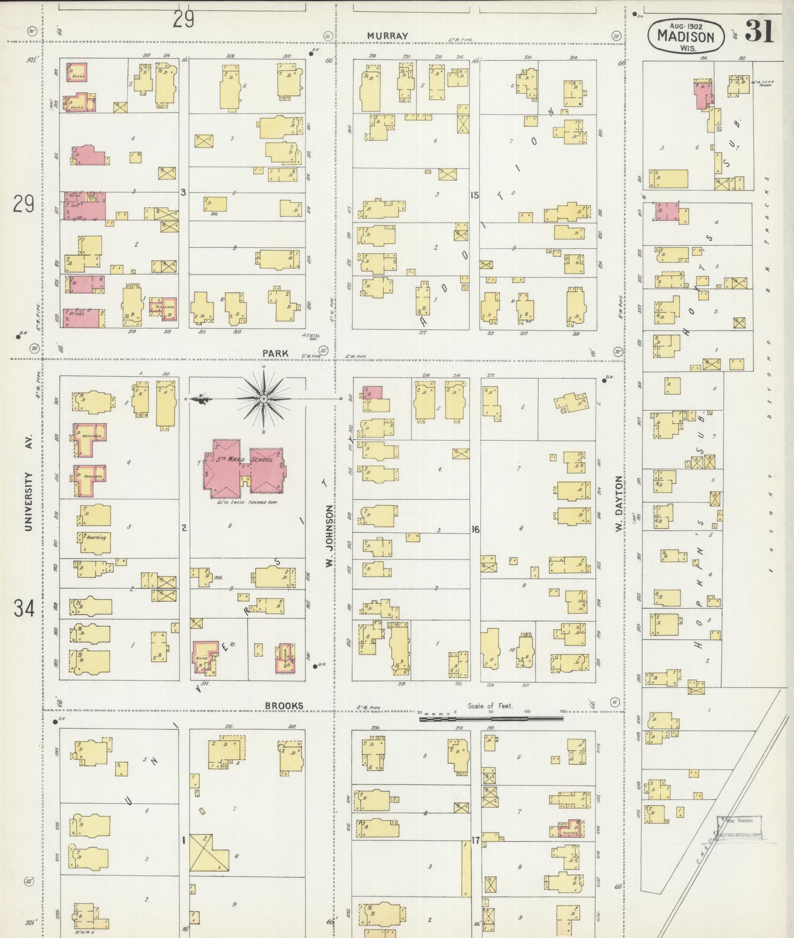 Sanborn Fire Insurance Map from Madison, Dane County, Wisconsin (1902), Sheet #0031 - Complete Map Set gallery image, historic Sanborn map, vintage wall art, Wisconsin Wisconsin