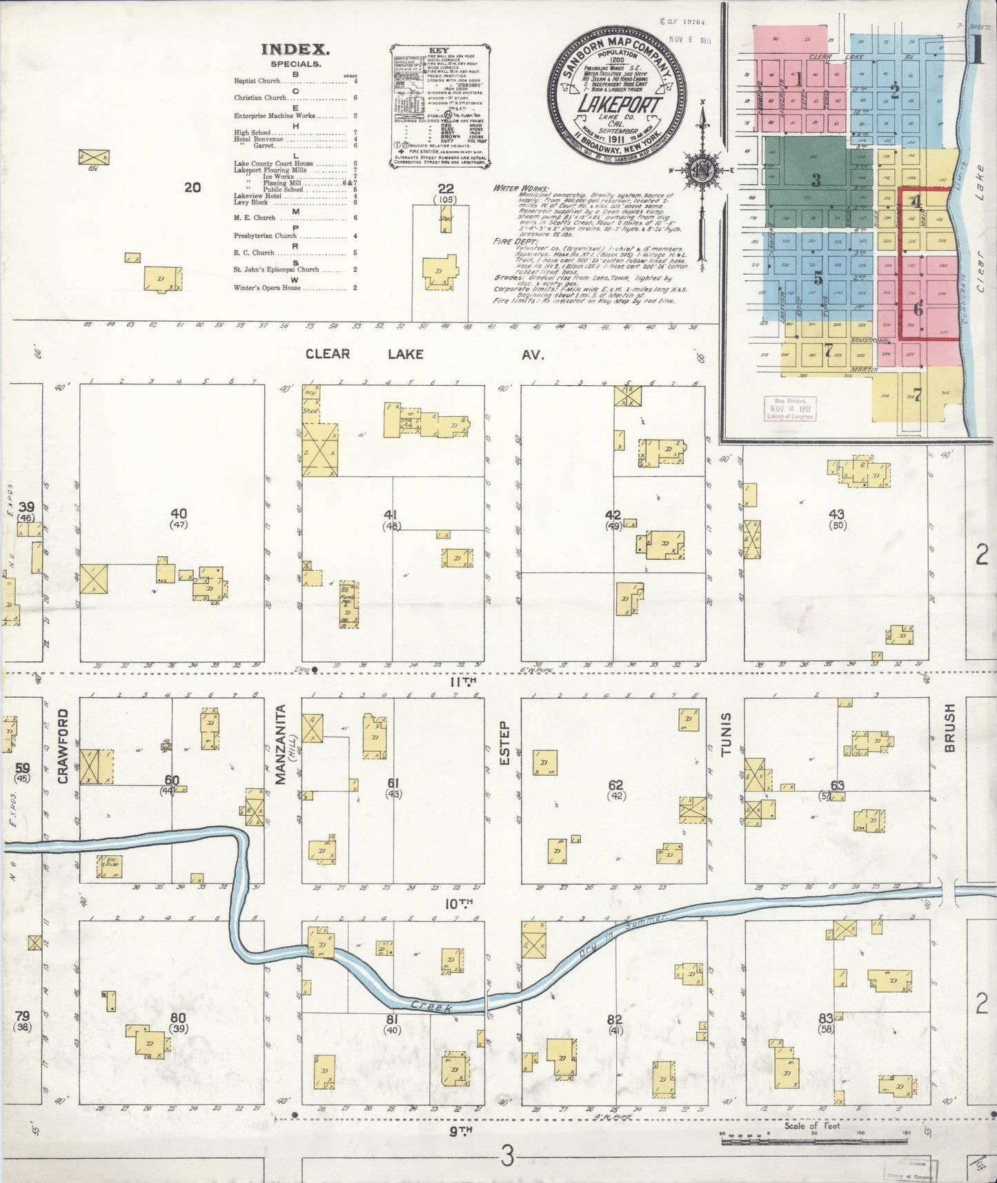 Sanborn Fire Insurance Map from Lakeport, Lake County, California (1911), Sheet #0001 - Historic Sanborn Fire Insurance Map Print, vintage old map wall art, antique decor, genealogy gift, California California map
